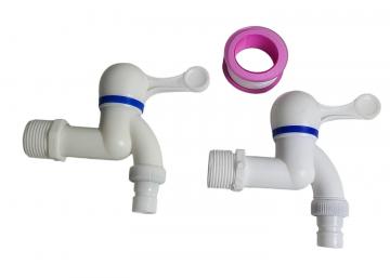 2 x Robinet quart de tour en plastique  3/4 + Ruban de PTFE