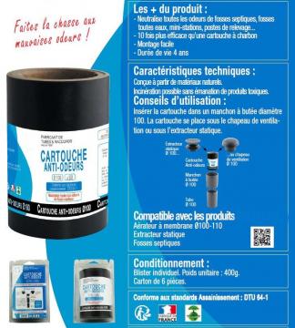 Cartouche / Filtre anti-odeur diamètre 100 fosses septique