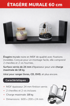 Etagere murale 60 cm Noire