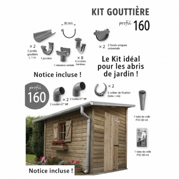 Kit gouttiere en PVC Gris 4 mètres