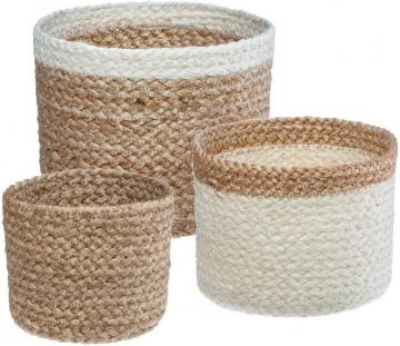 Lot de 3 Paniers Seagrass Naturel et Blanc H 14 H 12 et H 10 cm