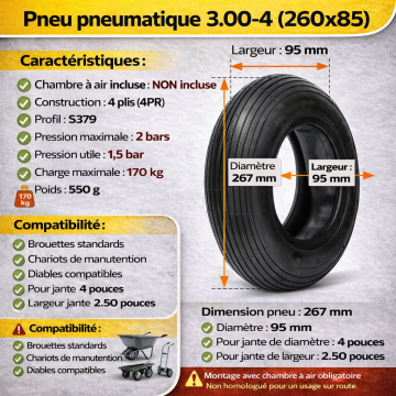 Pneu brouette 3.00-4 S379 4PR  3553