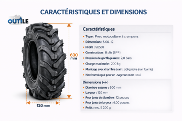 Pneu motoculture 5.00-12 V8501 8PR 200 kg