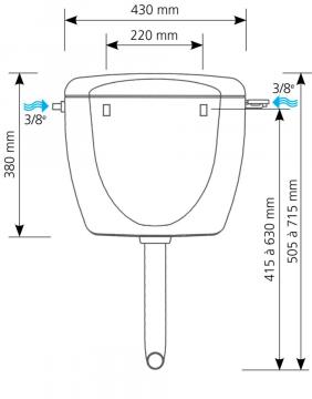 Reservoir WC Double touche semis-bas Complet Chasse Robinet Flotteur Tube