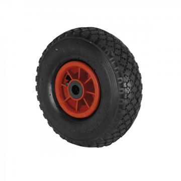 Roue Gonflable Pour Chariot / Diable - 26 X 8,5 Cm - Axe 16 Mm - Charge Max 120 Kg - Pneu à Crampons, Jante Métal - Noir