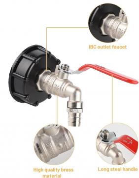 Vanne laiton + raccord S60x6 pour cuve  IBC Sotie 15 mm + Ruban PTFE